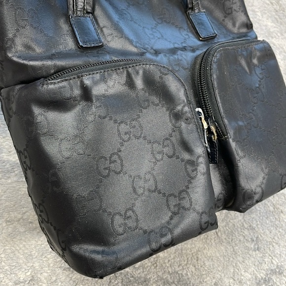 Gucci Monogram GG Small Black Nylon Tote Bag Zip Front Pockets Metallic Luxury - Picture 8 of 17